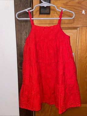 NWT! Cat & Jack Girls Red Eyelet Sundress with Smocked Bodice